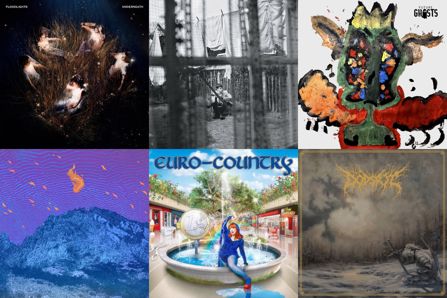Monatge of six albums covers. Left to Right, top to bottom: Underneath, Chaos and Creation in the Backyard, In Progress, Flickering Resonance, Euro-Country and Nocturnal Will